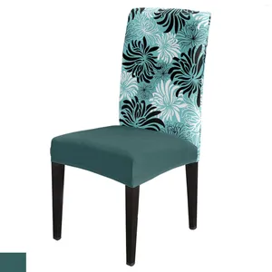 Stoelbedekkingen Water Green Chrysanthemum Zwart -wit Retro Cover Dineren Spandex Stretch Seat Home Office Bureau Set