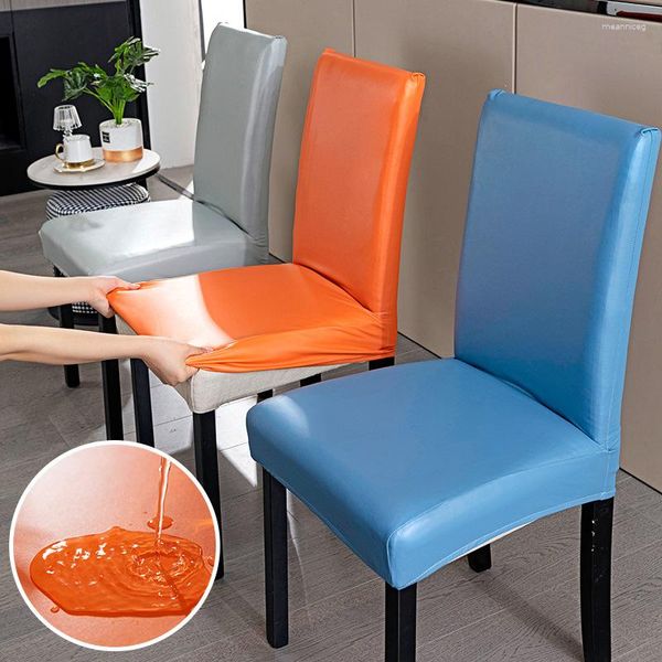 Housses de chaise Couverture en cuir imperméable Salle à manger Housse élastique pour chaises Cuisine Spandex Case Salon Bureau Décoration de la maison