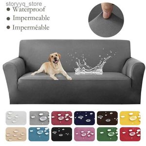 Housses de chaise Housses de canapé de couleur unie imperméables pour animaux de compagnie enfants Housse de canapé d'angle élastique en forme de L Chaise Longue Housse de protection de chaise Q231130