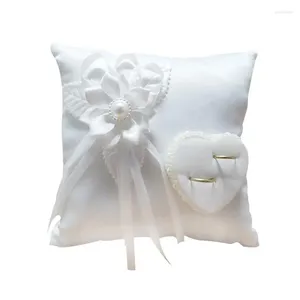 Fundas para sillas Anillo de boda Almohada Romántica Elegante Flor cuadrada blanca Camelia Cojín en forma de corazón Suministros matrimoniales para decoración