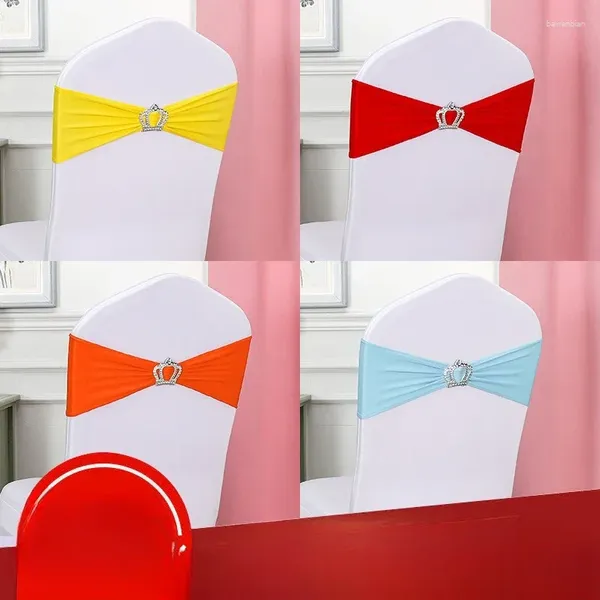 Chaise couvre le mariage de mariage Sash Sash Lycra Stretch Elastic Band avec Crown Buckle Banquet El Birthday Party Decoration Bow Tie Ribbon