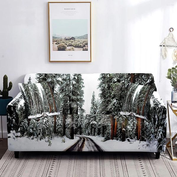 Fundas para sillas Funda de sofá elástica de invierno Sofá de bosque Pinos Paisaje natural Fundas protectoras de muebles lavables para sala de estar