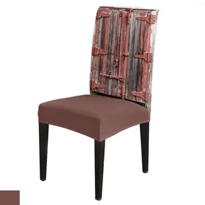 Couvre-chaise Couvre-porte en bois Peinture Rétro Salle à manger Spandex Housse de siège extensible pour mariage Cuisine Banquet Party Case