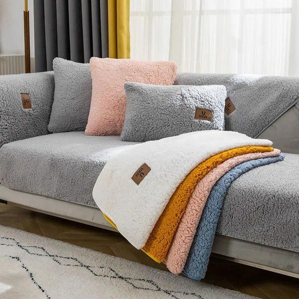 Housses de chaise WOSTAR hiver chaud Sherpa canapé coussin épaissir thermique siège tapis couverture nordique universel salon tout compris serviette