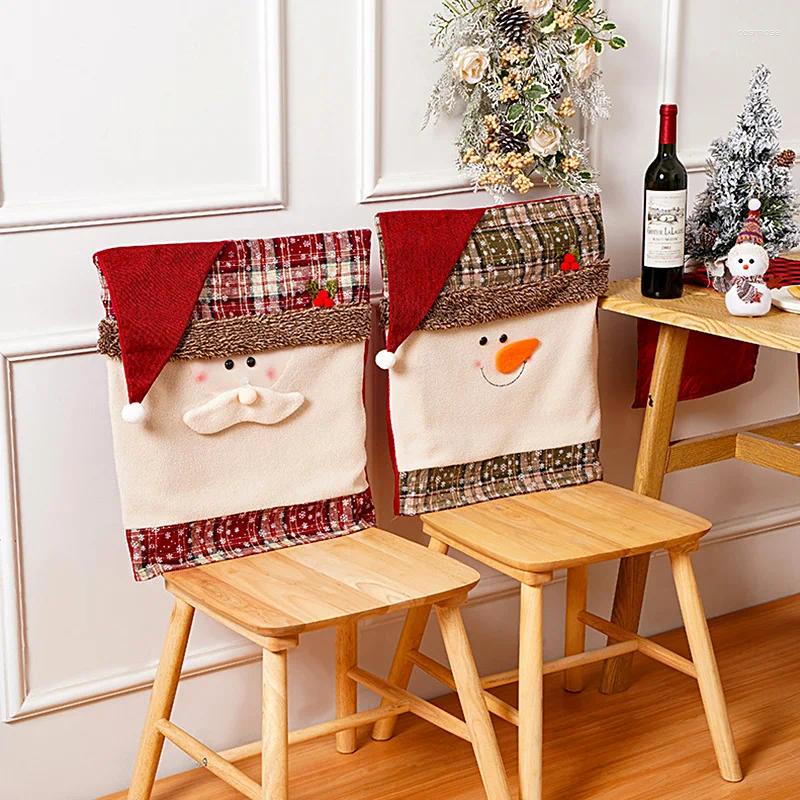 Chair Covers Year Christmas Cover Cartoon Santa Claus Snowman Anti-Wrinkle Reusable Sleeve Ornament Home Decoration