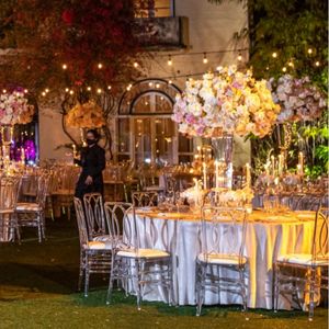 Silla para boda, silla acrílica de spandex, juego de mesas y sillas de comedor para fiestas, banquetes, mesa de comedor al aire libre 1033