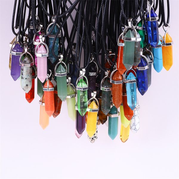 Colliers en cristal de guérison des chakras, chaîne en cuir, pendentifs en forme de balle, cadeaux pour la fête des mères/des pères