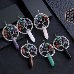 Chakra Levensboom Charms Bullet Shape Stone Healing Crystal Soul Slinger voor Wichelroedelopen Waarzeggerij Quartz Hanger Pendulo