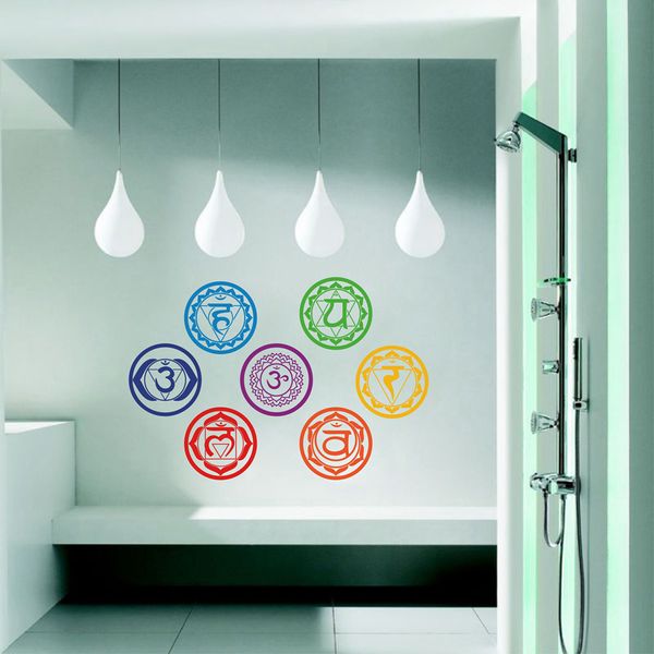 Chakras Vinyl Stickers (ensemble de 7 pièces) - Santé Aum Méditation Yoga Om Méditation Symbole Art Stickers Muraux décoration de la maison 201201