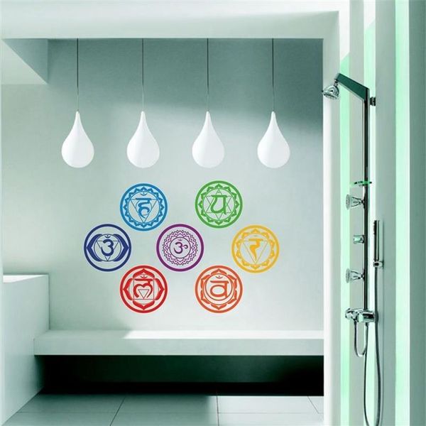Chakras Vinyl Stickers ensemble de 7 pièces - Santé Aum Méditation Yoga Om Méditation Symbole Art Stickers muraux décoration de la maison 201130249d
