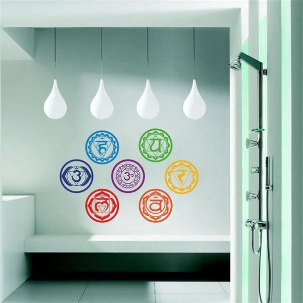 Chakras Vinyl Stickers ensemble de 7 pièces - Santé Aum Méditation Yoga Om Méditation Symbole Art Stickers muraux décoration de la maison 201130222N