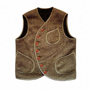 chaleco de traje de lana de espiga para hombre, chaqueta sin mangas c cuello reddo, Steampunk, Vintage r2Fo #