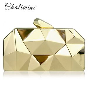 Chaliwini femmes pochettes en métal de qualité supérieure hexagone Mini pochette noir argent sac de soirée boîte en or pochette Y18103004