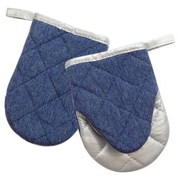 Chambray Mini Four Mitaines 2PCS Set cuisson en toute sécurité 12x15.5cm Bleu foncé Imperméable et résistant à la chaleur