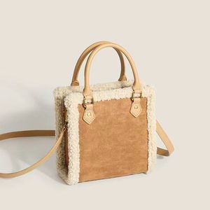 Chamois Suede Mini Tote Bags laine mini sacs d'orgue automne et hiver laine d'agneau couture grande capacité sac de messager givré rétro