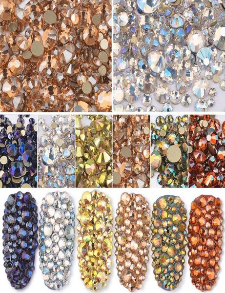 Diamantes de imitación para decoración de uñas, color champán, ámbar, dorado brillante, SS3SS20, gema de cristal AB de tamaño mixto, Stone7121179