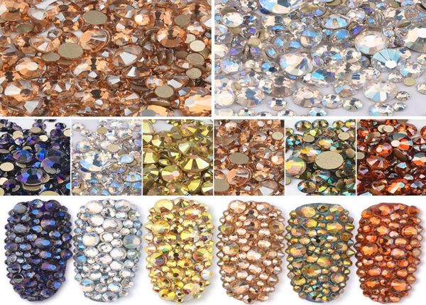 Strass brillants pour Nail Art, Champagne, ambre, or, SS3SS20, taille mixte, verre de cristal AB, pierre précieuse 4196394