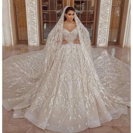 Champagne bal Arabische jurk jurken mouw pailletten kralen bruids trouwjurken met lange trein Bes121 s