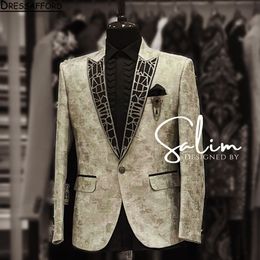 Champagne Blazers Men Cost Per perle Banquet de mode Crystal 2 pièces Business Veste Pantalon Pantalon