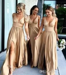 Champagne Bury Bury Dark Navy Bruidsmeisje jurken met gesplitste twee stukken Long Prom Dress Formal Wedding Guestavondjurken CPS3007 0515