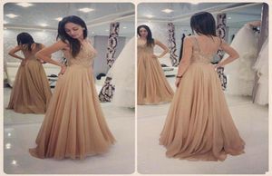 Champán Chiffon Aline Prom Vestidos de encaje Top Jewel Vestidos de noche elegantes Vestidos de ocasión especial CARATE CARACE Custom Mad3271236