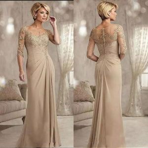 Champagne mousseline de soie sirène mère de la mariée robes encolure dégagée robe d'invité de mariage robes de mère grande taille