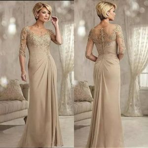 Champagne Chiffon Moeder van de Bruid Jurken 2019 Mode Custom Made Wedding Guest Gowns Mother's Dress Formal Prom Avond Dark