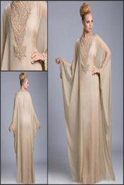 Champagne Dubai Kaftan Long Mariffon Robes de soirée Crystals Crystals Arabe Fancy Farasha Abaya Prom Mother Robes Islamic Party D4529763