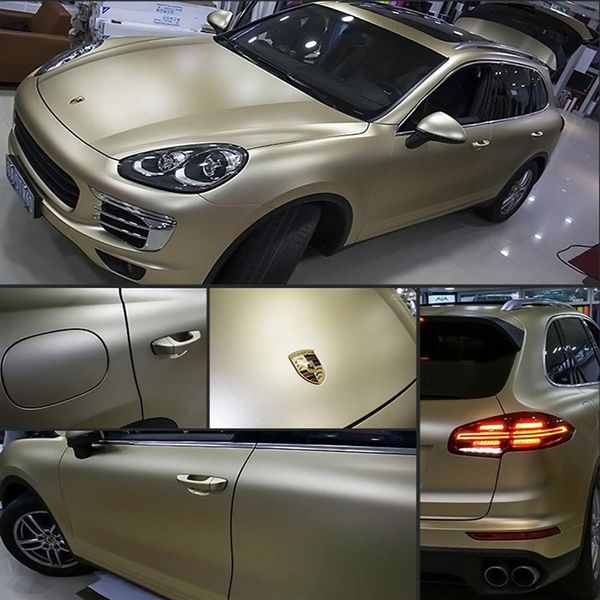 Champagne Gold Matte Metallic Vinyl Sticker Car Wrap Film con Air Release Vehicle Car Wrapping Foil tamaño 1 52x18m 5x59ft2326