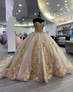 Champagne or princesse robes de Quinceanera pour les filles appliques perlées corset à lacets bal robes d'anniversaire robe De 15 Anos