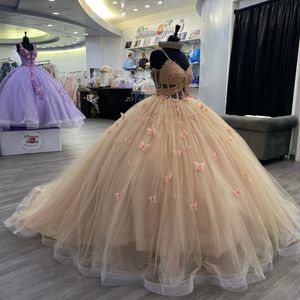 Magnifique robe de bal Champagne pour filles de 15 ans, robe de bal Sexy, col en V, bretelles Spaghetti avec nœud, robe de soirée, 2024