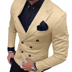 Champagne Heren Blazer Suit Jacket 1 Stuks Double-Breasted Notch Revers Blazer Jacket voor Weding Party Only Jacket 220409