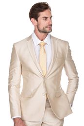 Champagne Men Suits Wedding Tuxedos 2 stuks bruidegom slijtage piek revers Formele feestjurken knappe heren bruidegradenpak prom blazer jasbroek