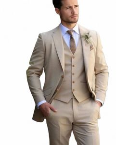 Champagne hommes smoking costumes de mariage pour hommes sur mesure marié porter formel Fi hommes costume bal fête Blazer + pantalon + gilet R9E3 #