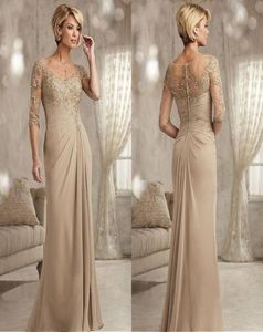 Champagne moeder van de bruid jurken plus size 2023 chiffon half mouwen bruidegom meter avondjurk voor bruiloft nieuw kralen lac1502320