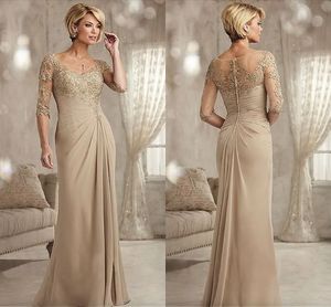 Champagne Mère de la mariée Robes plus taille 2023 Camiffon Half manches du marié Robe de soirée pour le mariage New Beded Lace