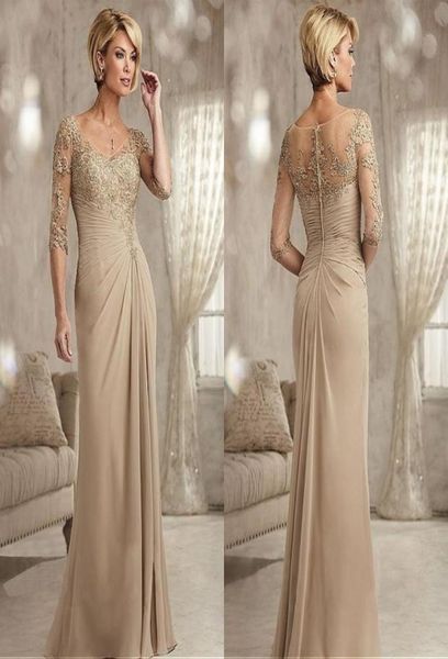 Champagne Mère de la mariée Robes plus taille 2023 Camiffon Half manches du marié Robe de soirée pour le mariage Nouveau perle lac6431185