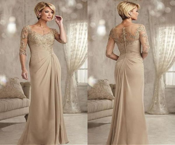 Champagne Mère de la mariée Robes plus taille 2023 Camiffon Half manches du marié Robe de soirée pour le mariage Nouveau perle lac2948669