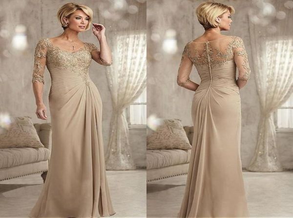 Champagne mère de la mariée robes de grande taille 2023 en mousseline de soie demi-manches marié marraine robe de soirée pour le mariage nouveau perlé Lac6720840