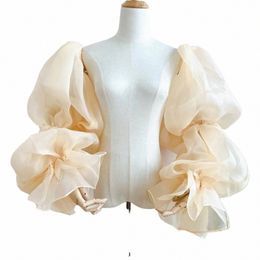 Champagne Organza Puffy Sleeves détachables pour la fête de mariage Transfluence Elegant Full Longueur Gants Fingerl aciés 511o #