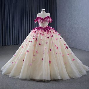 Champagne prinses Quinceanera Dresses Purple Butterfly Puffy rok korset van schoudervestidos debutante Sweet 15 Prom