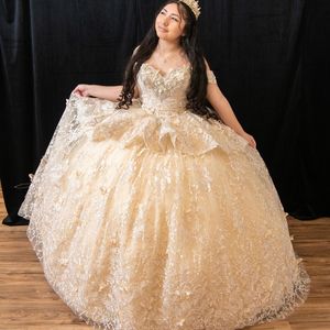 Champagne Quinceanera Robes 2024 Princesse Douce 15 Ans Fille Robes De Fête D'anniversaire avec Appliques Arc Robes de Quinceanera