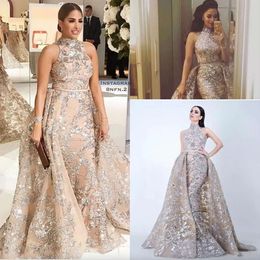 Champagne lovertjes Applique Mermaid Overskirts avondjurken 2023 YouSef Aljasmi Dubai Arabische High Neck Plus Size Prom Party Dress 0431