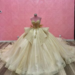 Champagne brillant Tulle Quinceanera robes chérie perles appliques dentelle robe de bal doux seize robe robes vestidos de 15