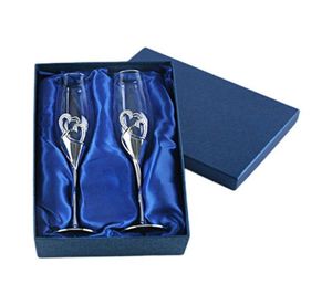 Champagne Flues de grillage accessoires de mariage coeurs en argent ensemble de 2 verres à vin P9YB5206419