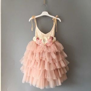 Champagne peuter meisjes elegante avondjurk voor kinderen bloemen sjerpen bruiloft kostuum zomer sling vestido 210529