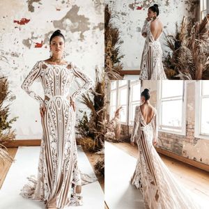 Champagne Bohême Robes De Mariée Sirène Avec Manches Longues 2023 Crochet Dentelle Dos Nu Applique Pays Robes De Mariée Rue de Seine