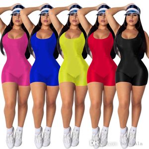 Desinger femmes combinaison Sexy barboteuse body moulante col en V profond pantalon court sans manches réservoir costume de sport Feminino combishorts L09