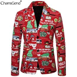 chamsgend kerstprint jasje mannen casual jassen heren slim fit lange mouw blazer mannen informele kerstfeest suit2761