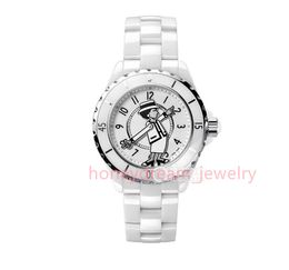 Chan J12 Miss Watch With Diamond J12 Voorwaardig leer zwart geweven paar Kijk luxe sportkwarts batterijpolshorloge zwart